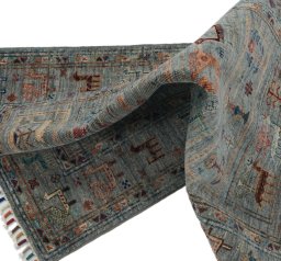 Full view of New Samarkand rug from Pakistan, 121 × 82 cm in Gray tones