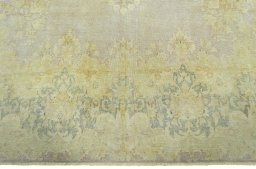 Full view of 1970s Vintage rug from Pakistan, 406 × 300 cm in Yellow tones
