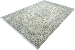 Corner detail of 2000s Nain rug showing border pattern and Wool pile