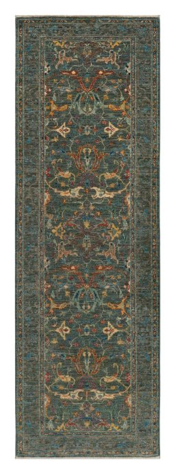 Full view of New Farahan rug from Pakistan, 240 × 79 cm in Green tones