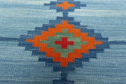 Backside of handmade New Kilim Sofre rug showing knot structure and weave density