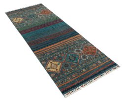 Corner detail of New Samarkand rug showing border pattern and Wool pile