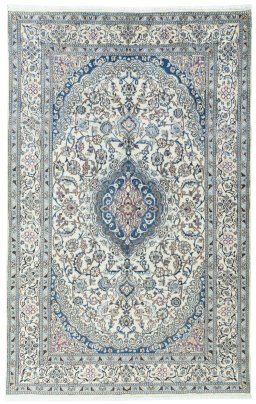 Full view of 2000s Nain rug from Iran / Persia, 308 × 195 cm in Beige tones