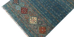 Backside of handmade New Samarkand rug showing knot structure and weave density