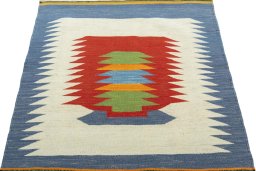 Close-up detail of New Kilim Sofre rug from Turkey showing Wool weave