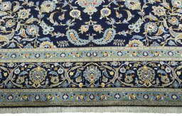 Full view of 2000s Kashan rug from Iran / Persia, 410 × 302 cm in Blue tones