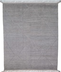 Full view of New Morocco rug from Pakistan, 311 × 251 cm in Gray tones