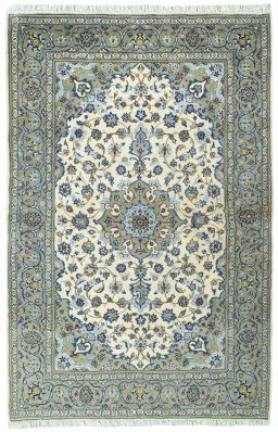 Full view of 2000s Kashan rug from Iran / Persia, 219 × 144 cm in Beige tones