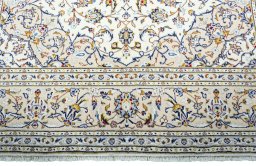Full view of 2000s Kashan rug from Iran / Persia, 300 × 202 cm in Beige tones