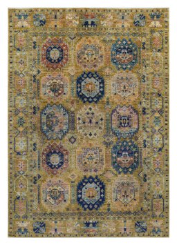 Full view of New Samarkand rug from Pakistan, 206 × 147 cm in Yellow tones