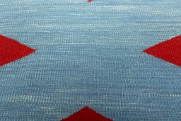 Backside of handmade New Kilim Sofre rug showing knot structure and weave density