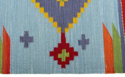 Close-up detail of New Kilim Sofre rug from Turkey showing Wool weave