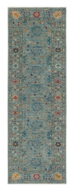 Full view of New Farahan rug from Pakistan, 243 × 80 cm in Blue tones