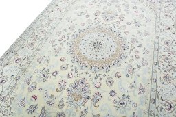 Backside of handmade 2000s Nain rug showing knot structure and weave density