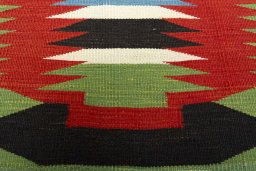 Backside of handmade New Kilim Sofre rug showing knot structure and weave density