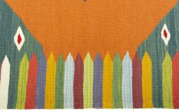 Close-up detail of New Kilim Sofre rug from Turkey showing Wool weave
