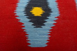 Backside of handmade New Kilim Sofre rug showing knot structure and weave density