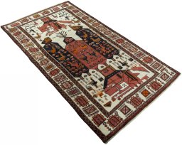 Close-up detail of 1930s Baloch rug from Iran / Persia showing Wool weave