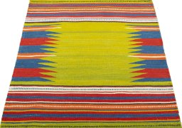 Close-up detail of New Kilim Sofre rug from Turkey showing Wool weave