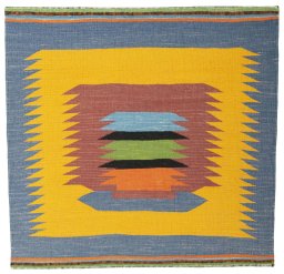 Full view of New Kilim Sofre rug from Turkey, 108 × 110 cm in Multi Color tones