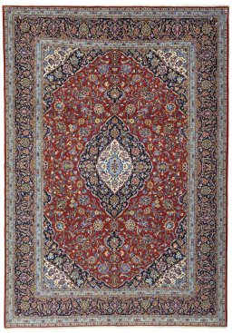 Full view of New Kashan rug from Iran / Persia, 320 × 225 cm in Red tones