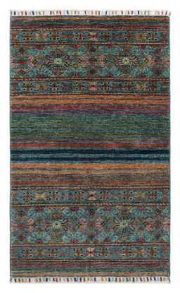 Full view of New Samarkand rug from Pakistan, 132 × 82 cm in Multi Color tones