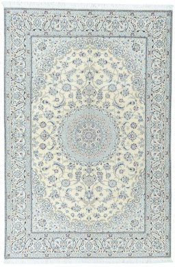 Full view of 2000s Nain rug from Iran / Persia, 302 × 203 cm in Beige tones