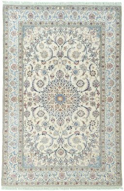 Full view of 2000s Nain rug from Iran / Persia, 301 × 196 cm in Beige tones