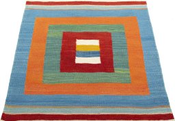 Close-up detail of New Kilim Sofre rug from Turkey showing Wool weave