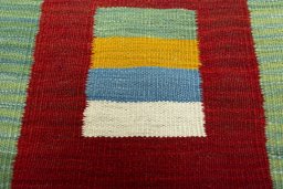 Backside of handmade New Kilim Sofre rug showing knot structure and weave density