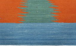 Backside of handmade New Kilim Sofre rug showing knot structure and weave density