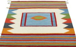 Close-up detail of New Kilim Sofre rug from Turkey showing Wool weave