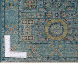 Corner detail of New Mamluk rug showing border pattern and Wool pile
