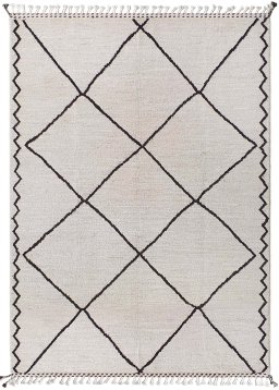 Full view of New Morocco rug from Pakistan, 243 × 175 cm in Beige tones