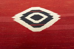 Backside of handmade New Kilim Sofre rug showing knot structure and weave density