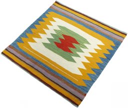 Corner detail of New Kilim Sofre rug showing border pattern and Wool pile