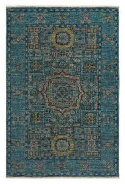 Full view of New Mamluk rug from Pakistan, 125 × 81 cm in Blue tones