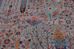 Backside of handmade New Ariana rug showing knot structure and weave density