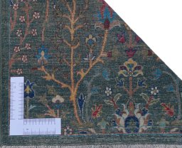 Corner detail of New Haj-jalili rug showing border pattern and Wool pile