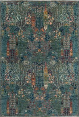 Full view of New Haj-jalili rug from Pakistan, 279 × 184 cm in Green tones