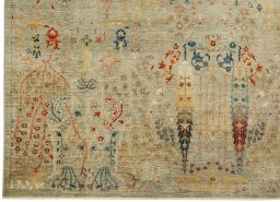 Corner detail of New Haj-jalili rug showing border pattern and Wool pile