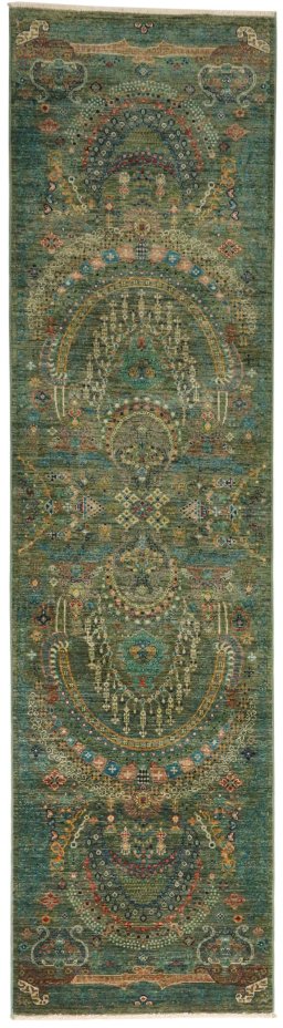 Full view of New Haj-jalili rug from Pakistan, 295 × 78 cm in Green tones