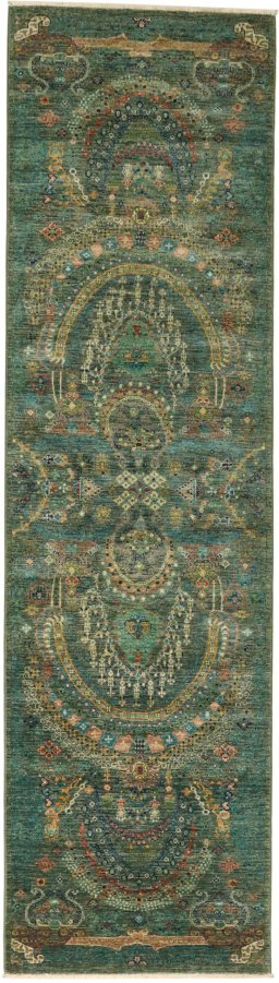 Full view of New Haj-jalili rug from Pakistan, 294 × 81 cm in Green tones