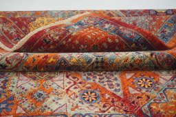 Backside of handmade New Mamluk rug showing knot structure and weave density