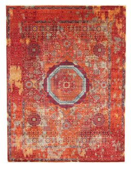 Full view of New Mamluk rug from Pakistan, 359 × 269 cm in Red tones
