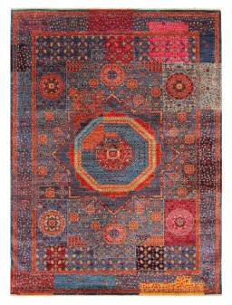 Full view of New Mamluk rug from Pakistan, 237 × 172 cm in Blue tones