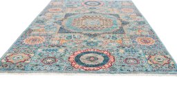 Corner detail of New Mamluk rug showing border pattern and Wool pile