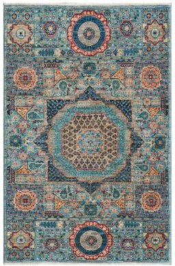 Full view of New Mamluk rug from Pakistan, 123 × 80 cm in Multi Color tones