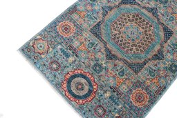 Full view of New Mamluk rug from Pakistan, 123 × 80 cm in Multi Color tones