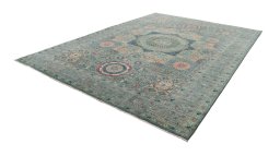 Corner detail of New Mamluk rug showing border pattern and Wool pile